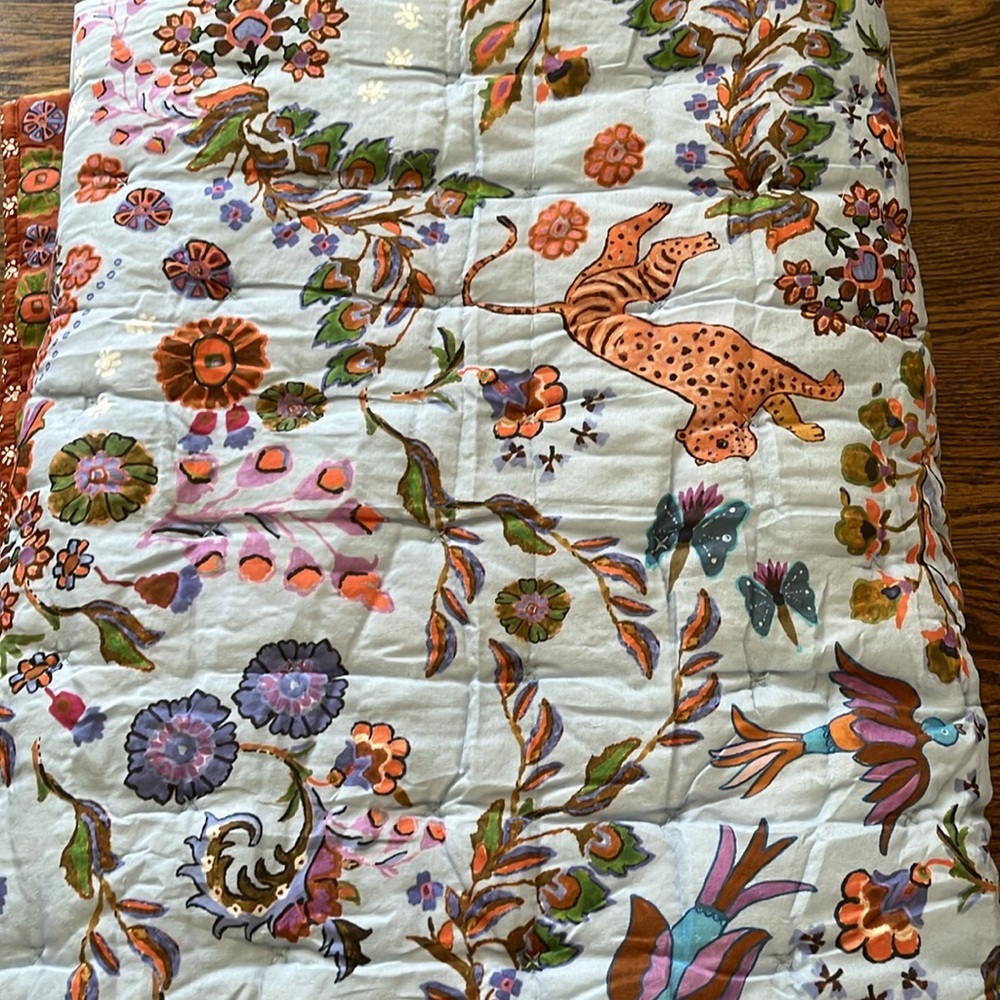 Anthropologie Floral Quilt in Light Blue, Rust, Green - Picture 8 of 8